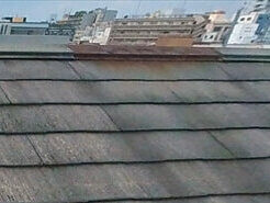 こちらはコケがあまり付いていない面です。屋根の板金部分にある「換気棟」だけが錆びついています。